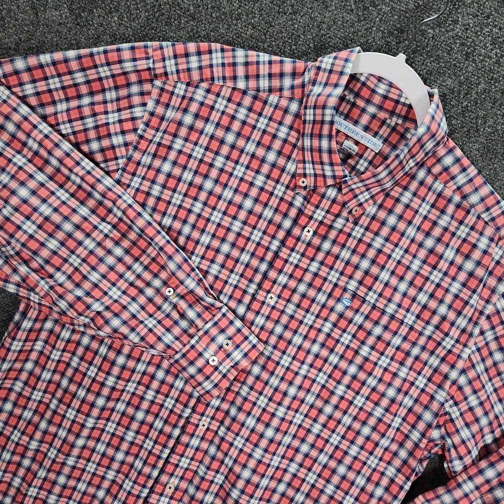 Southern Tide Mens Classic Fit Pink Plaid Long Sleeve Button Down Shirt Sz Large